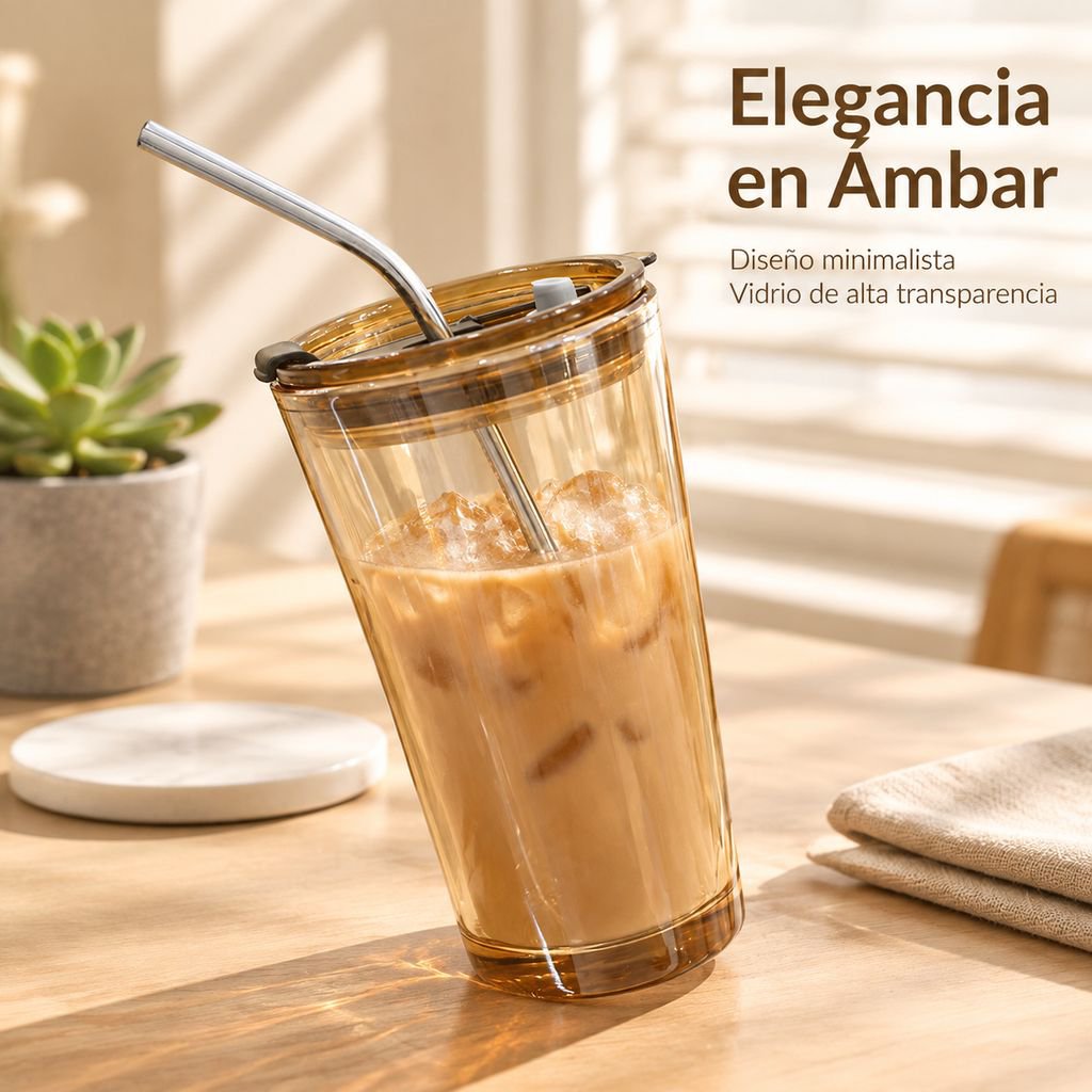 Vaso de Vidrio Aurora Boreal con Tapa y Pajita para Té y Agua