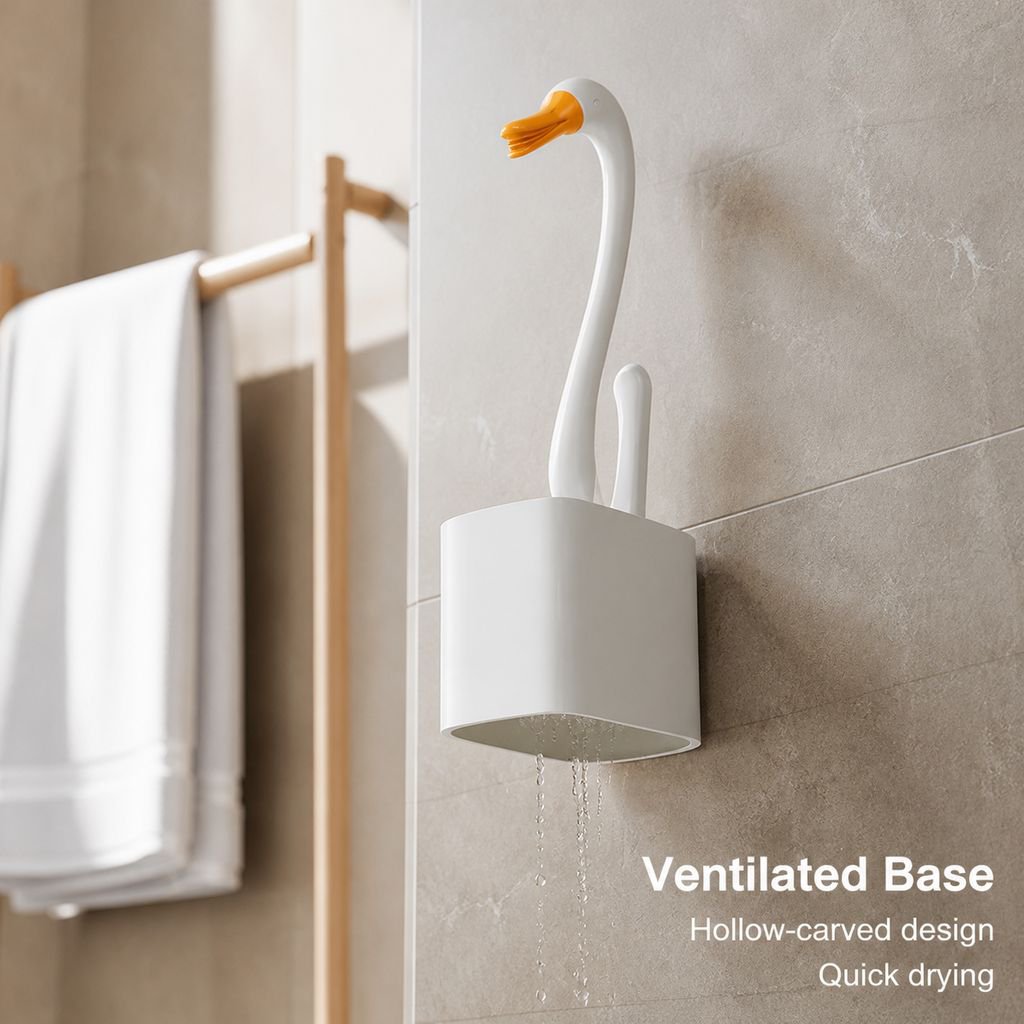 Swan 2-in-1 Wall-Mounted Toilet Brush Household Bathroom Cleaning Brush