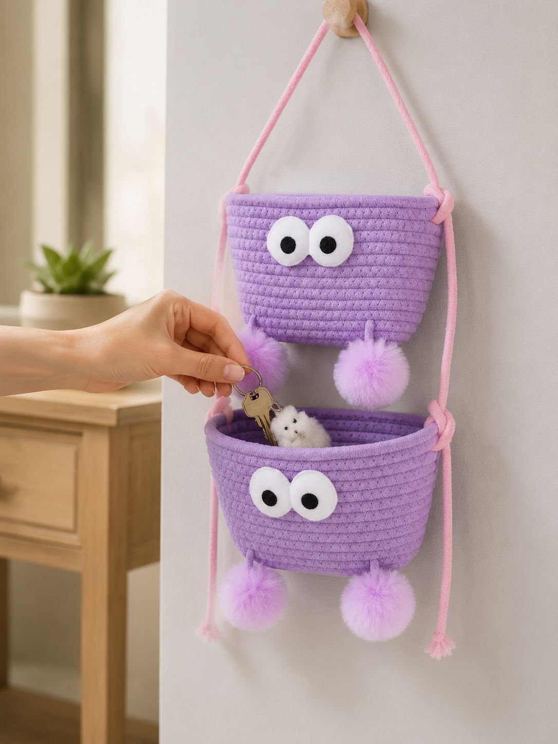 Space-saving wall hanging basket for small room organization