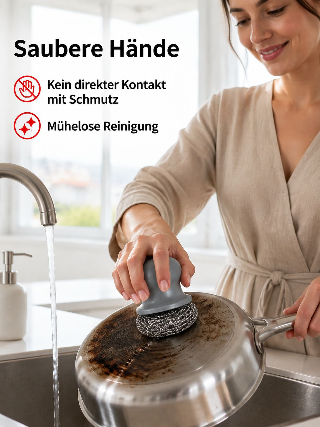 Robuste Spülbürste mit Stahlwolle-Einsatz