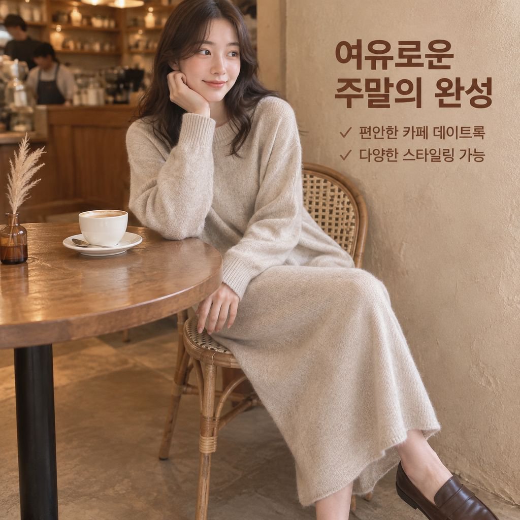 여성용 프리미엄 가을/겨울 니트 원피스 – 미디 기장 및 무릎 길이 스타일