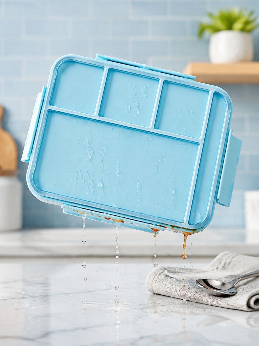 Magnetronbestendige lunchbox met bestek