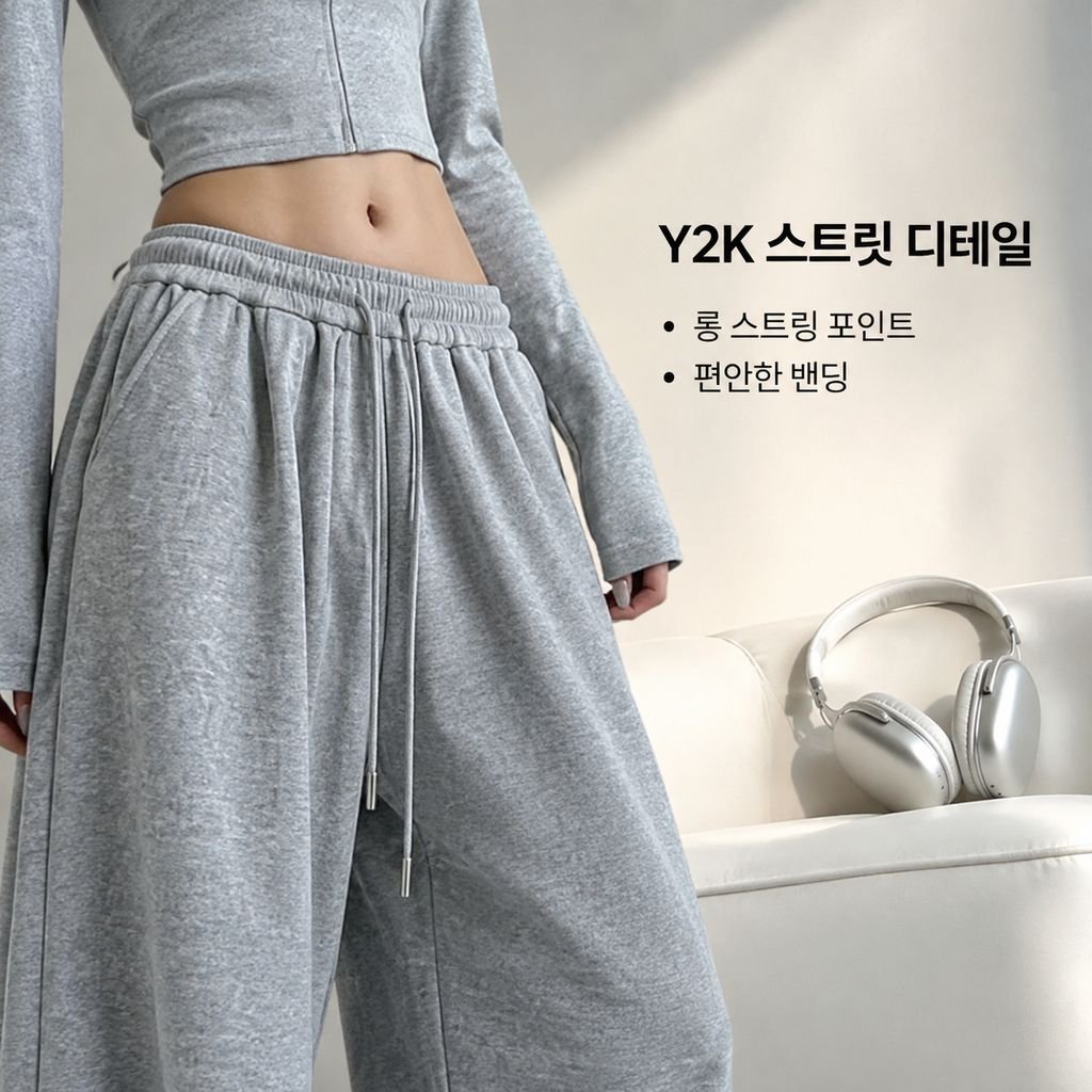 그레이 여성 트레이닝 팬츠 스트레이트 와이드핏 캐주얼 조거 팬츠