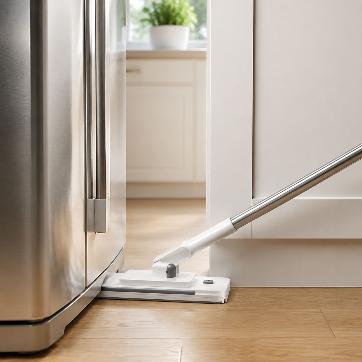 Flat mop cleaning under furniture