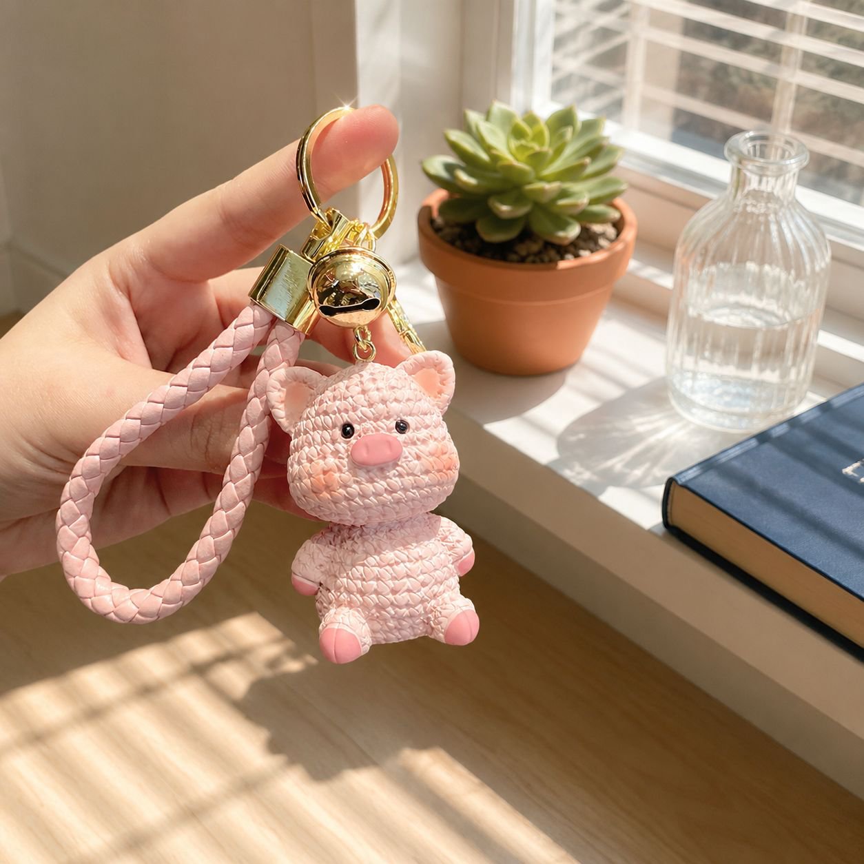 Creative resin pig keychain close-up view