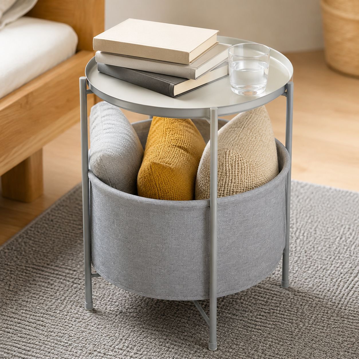 Modern Simple Light Luxury Iron Round Side Table, Sofa Table, Bedroom Nightstand