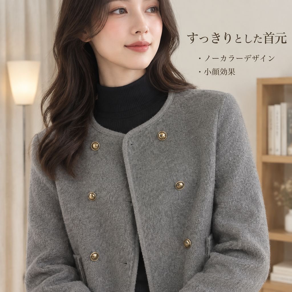レディース ツイード調 ノーカラージャケット ダブルブレスト 大きいサイズ アウター