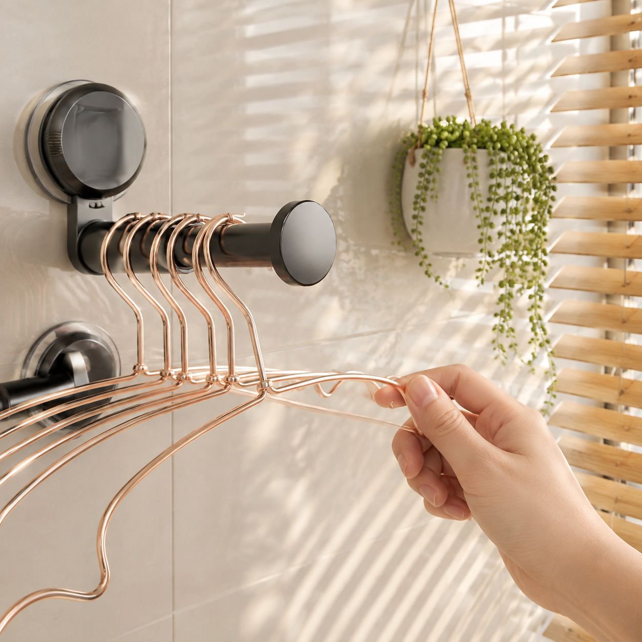 Close-up of adhesive mount on no-hole clothes rack