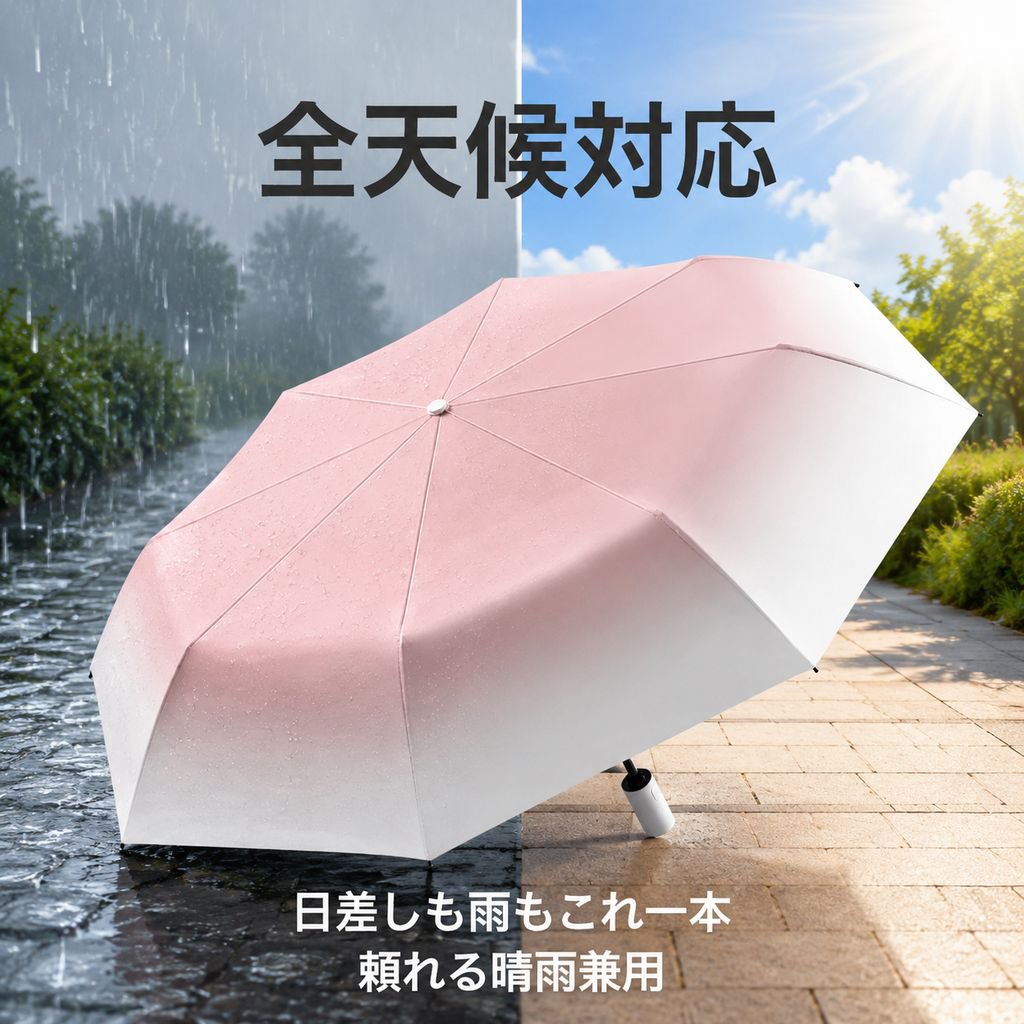 新作八本骨自動開閉グラデーション傘 晴雨兼用高見え日傘三つ折り傘