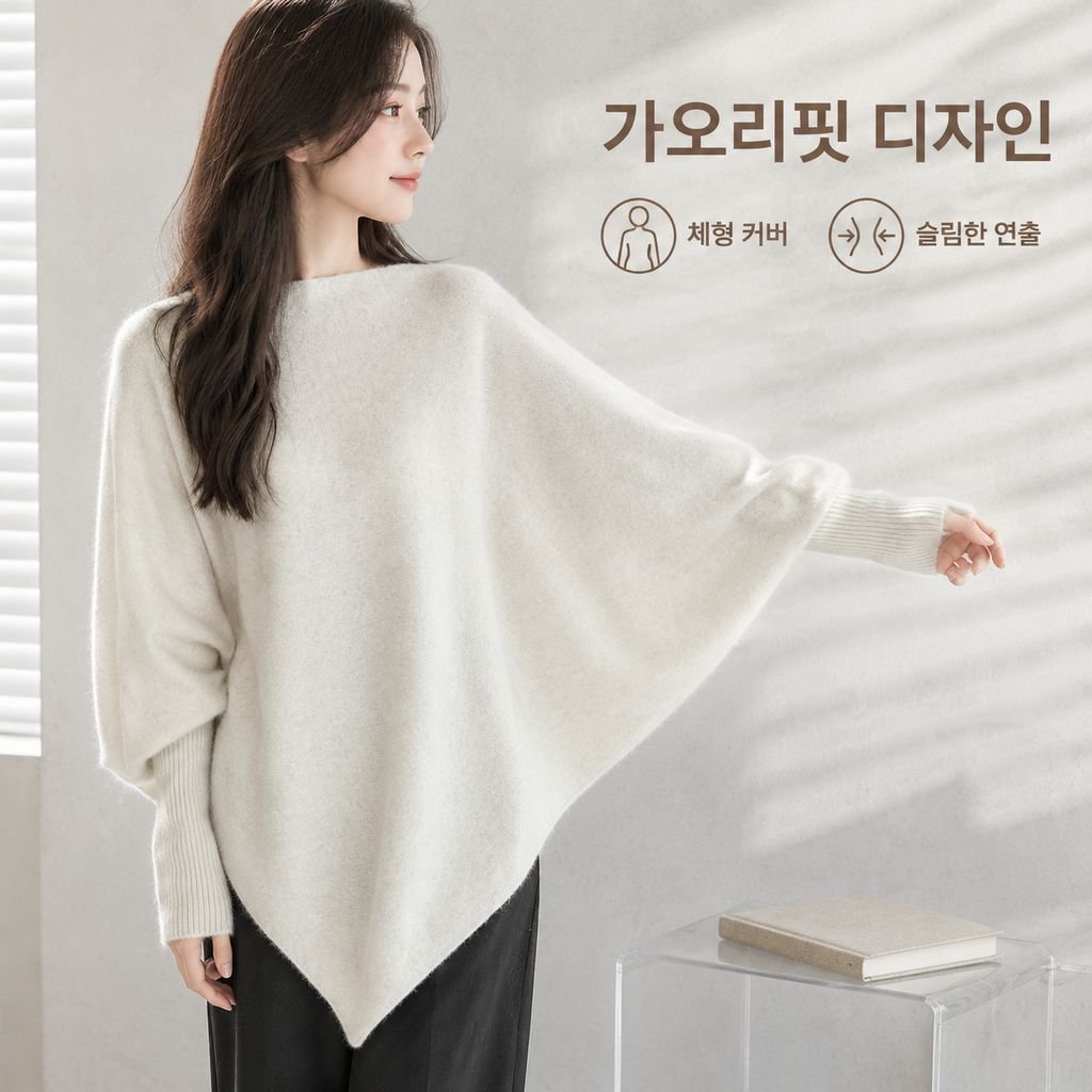 여성용 경량 롱 비대칭 배트윙 슬리브 스웨터