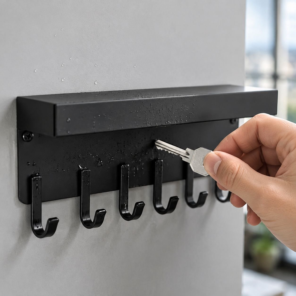 No-drill key hook holding multiple keys securely