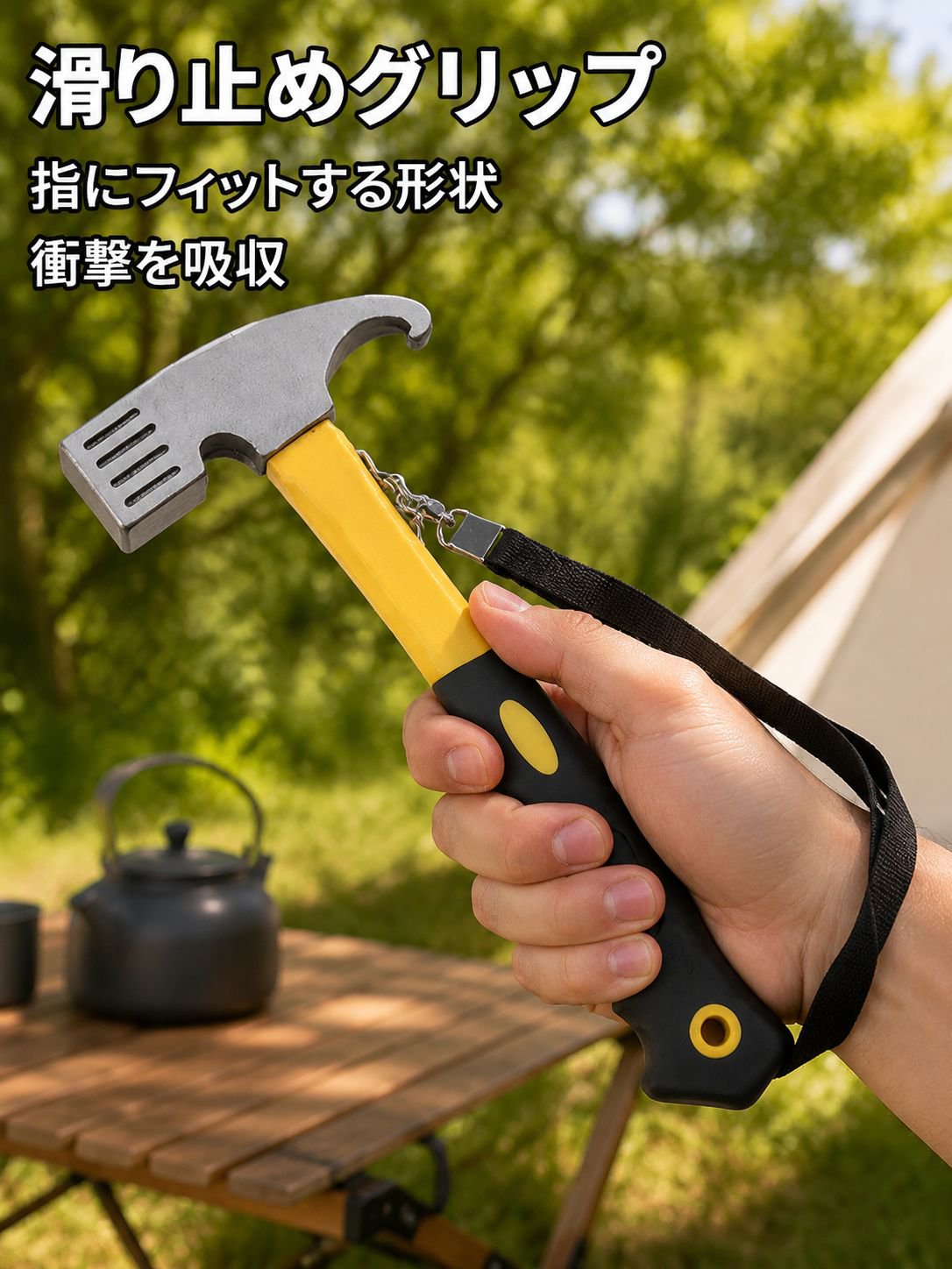 多機能テントハンマー 釘抜き機能付き キャンプ・家庭用に最適