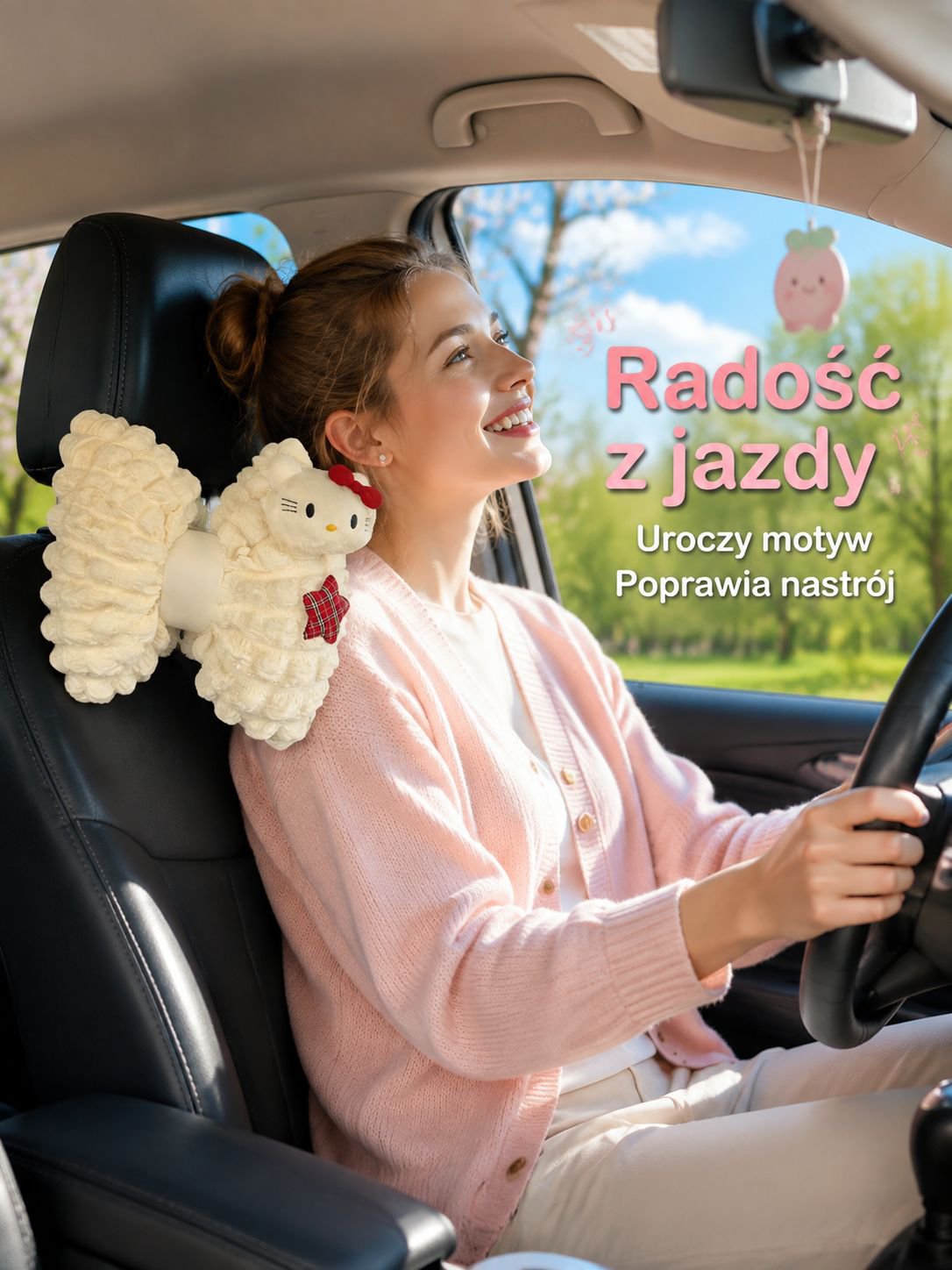Urocza poduszka samochodowa Kitty dla dziewczynki