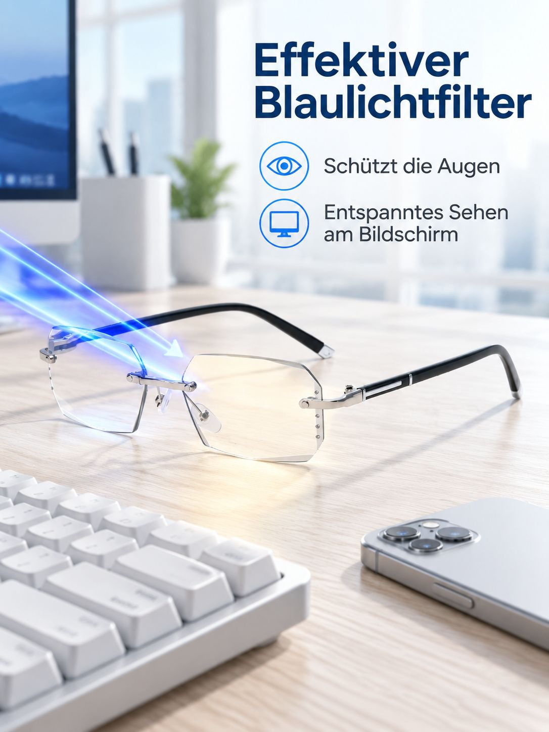 Randlose Blaulichtfilter Gleitsichtbrille mit photochromatischen Gläsern