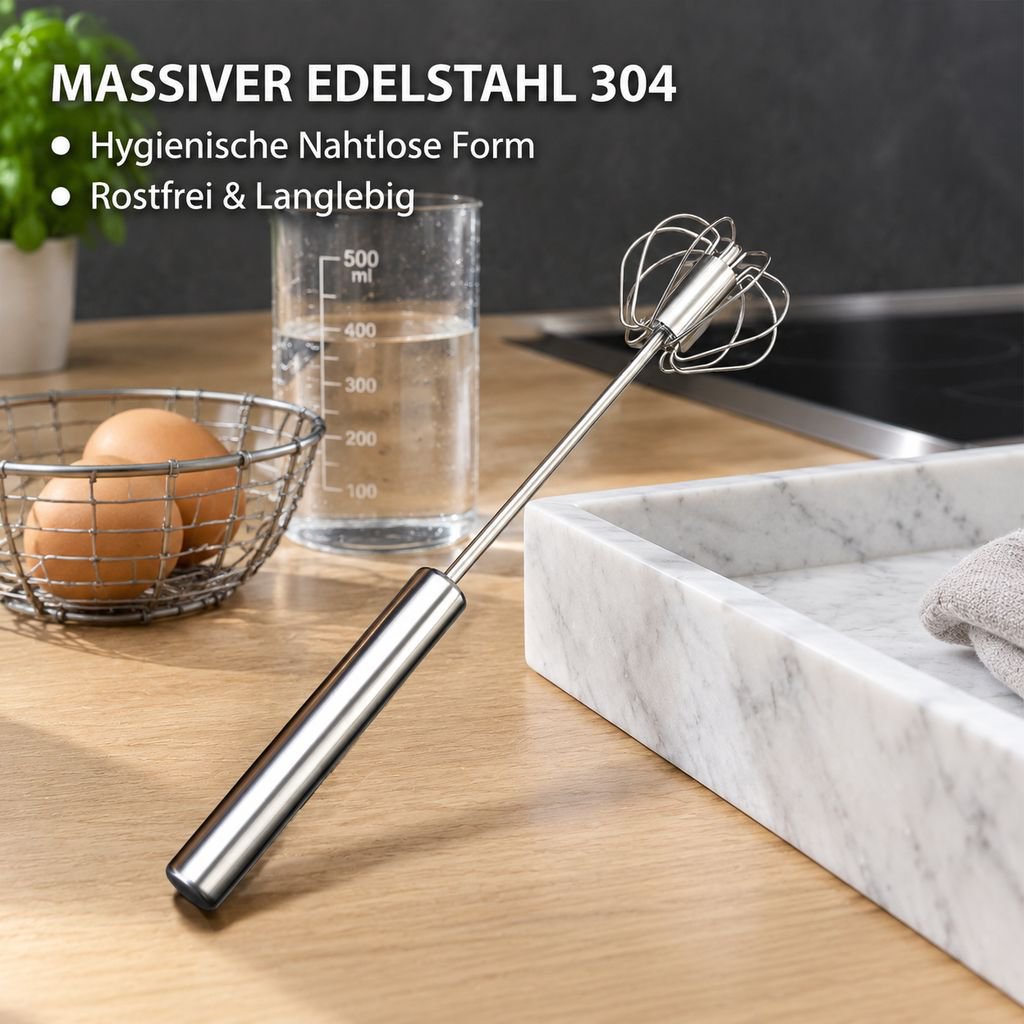 Halbautomatischer Schneebesen Edelstahl Hand-Druck Rührbesen Küchenhelfer