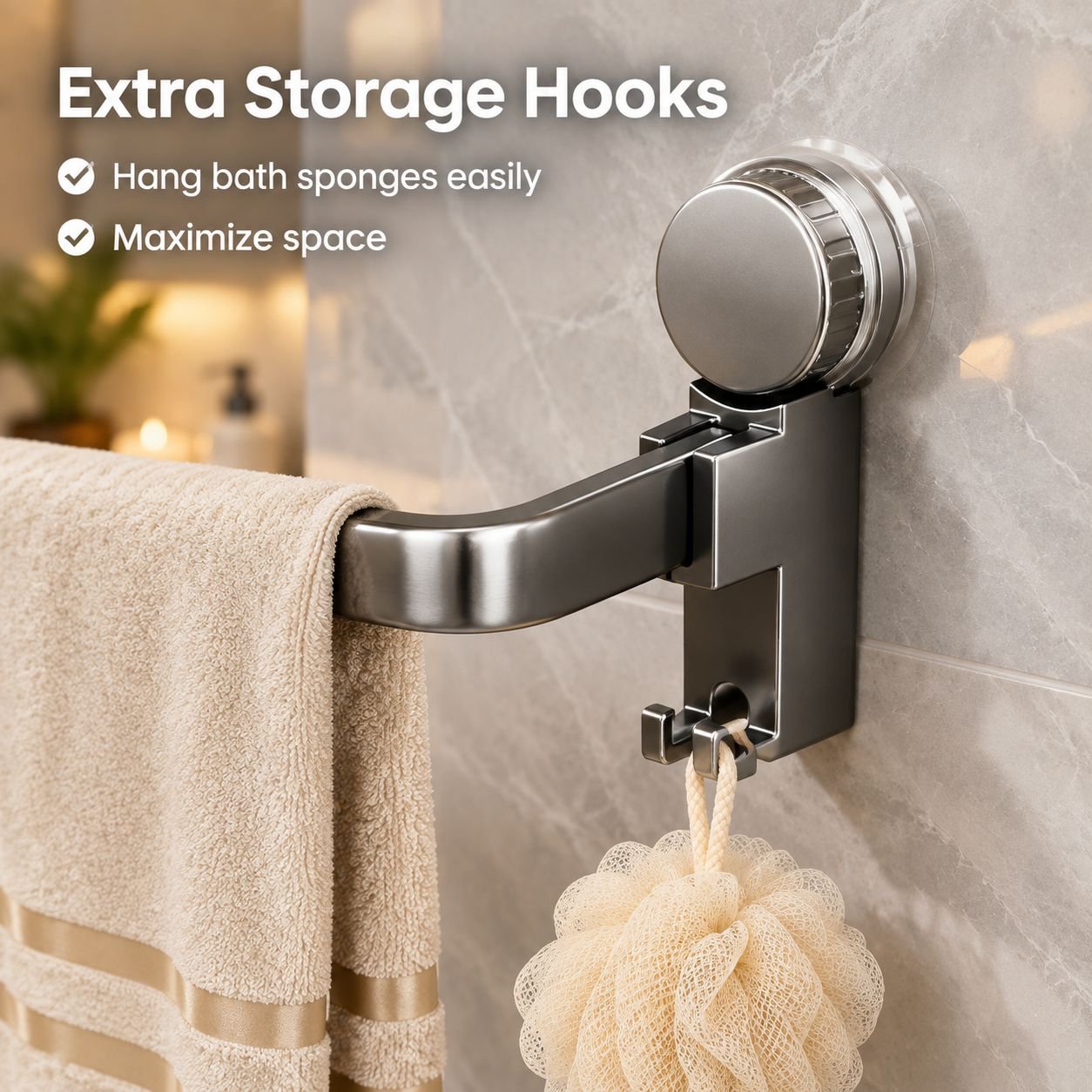 Gun Grey Carbon Steel Suction Cup Towel Bar Wall Mounted Punch-Free Bathroom Towel Rack