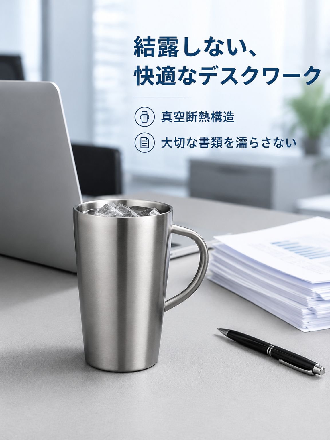 304ステンレス製二重構造ハンドル付きビアカップ