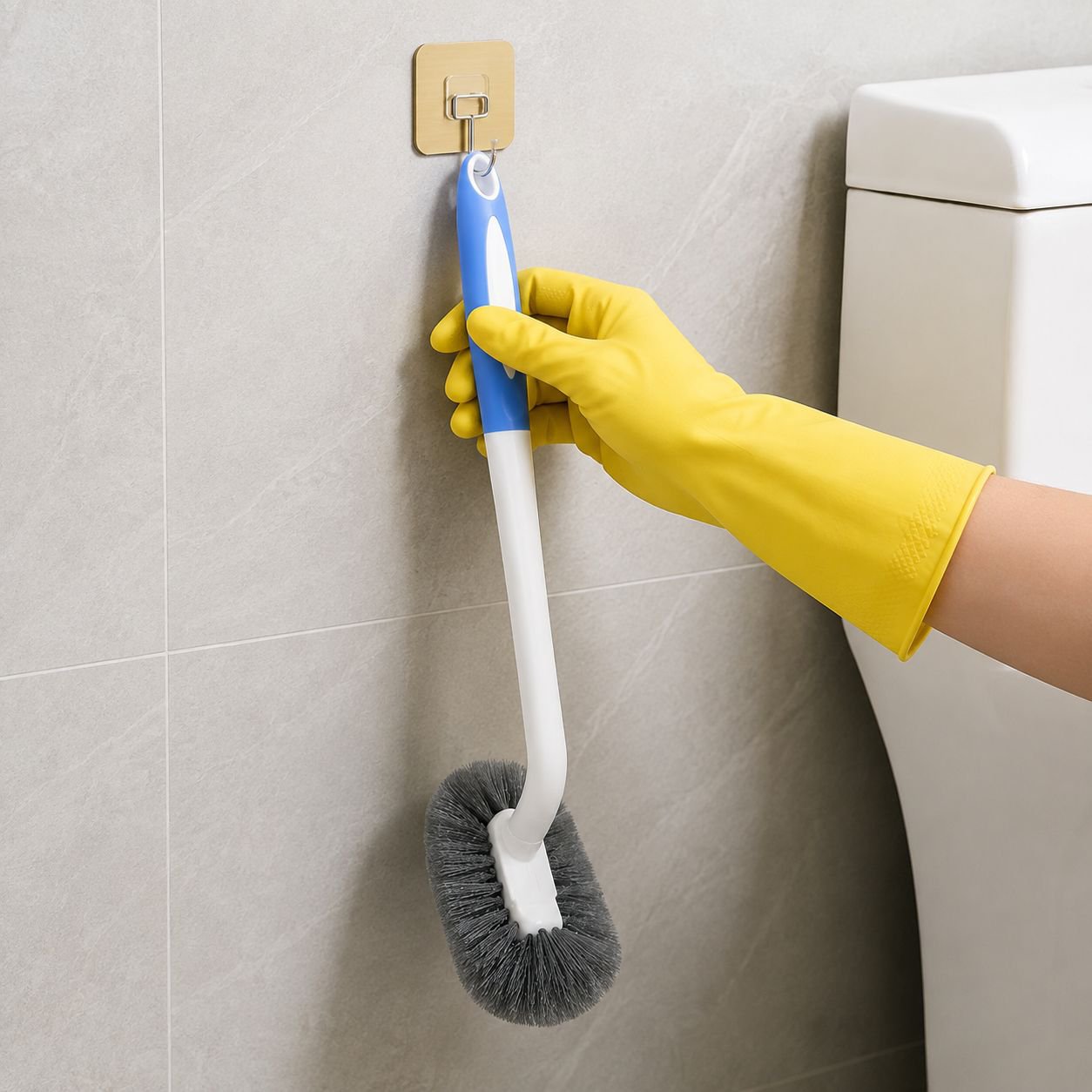 Efficient toilet cleaning brush with ergonomic handle