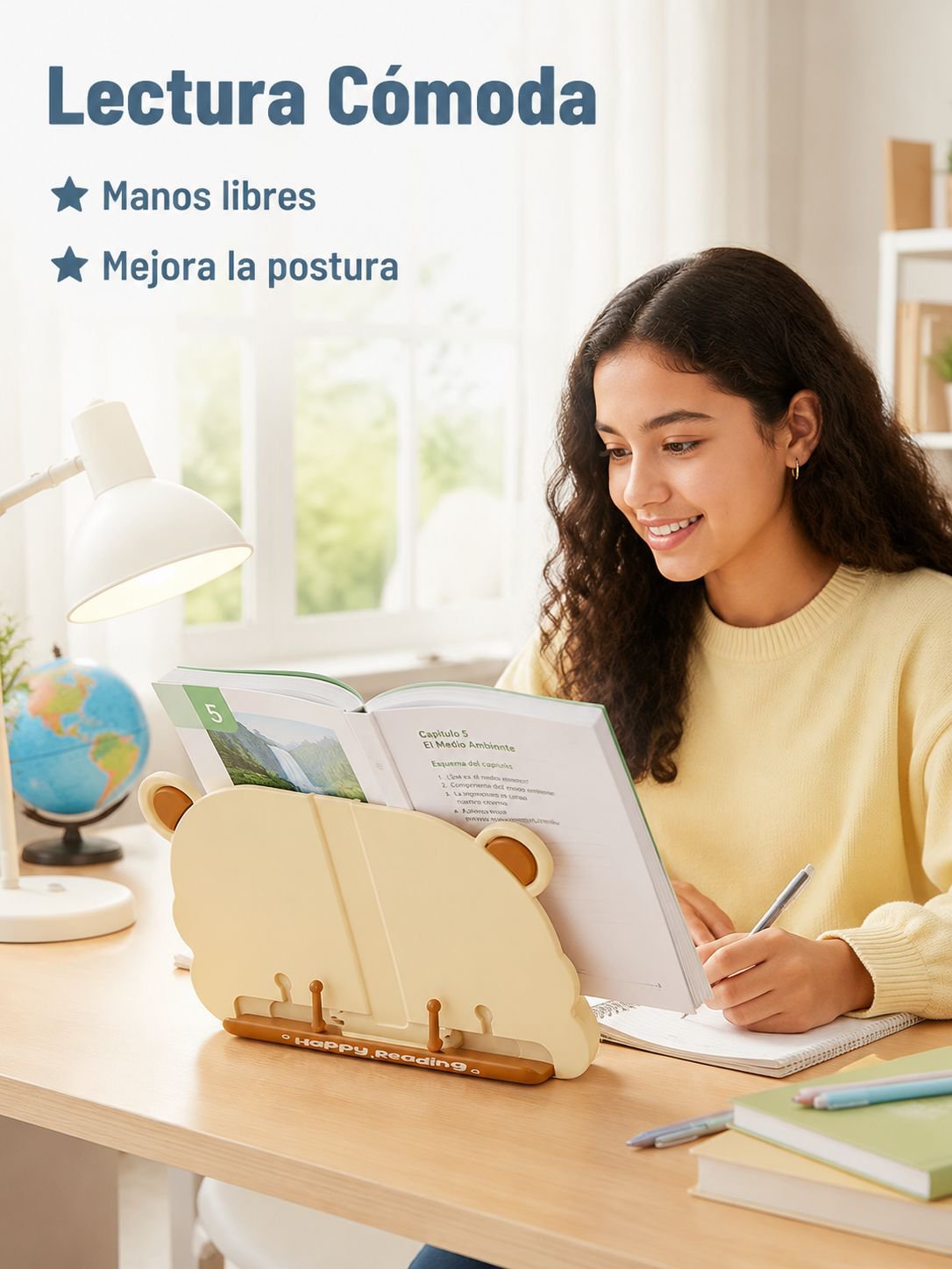 Soporte multifuncional de escritorio para libros, móviles y tablets