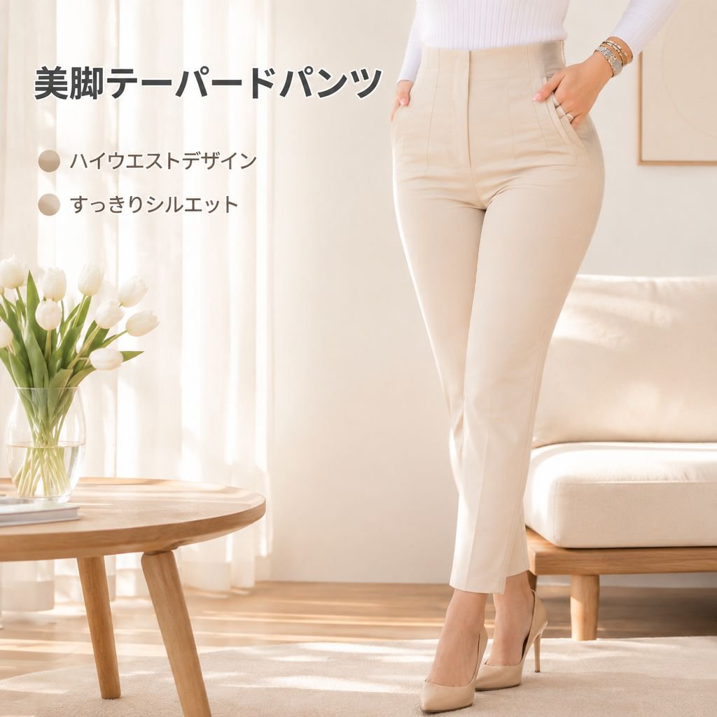 能スリムレディースパンツ 美脚テーパードパンツ