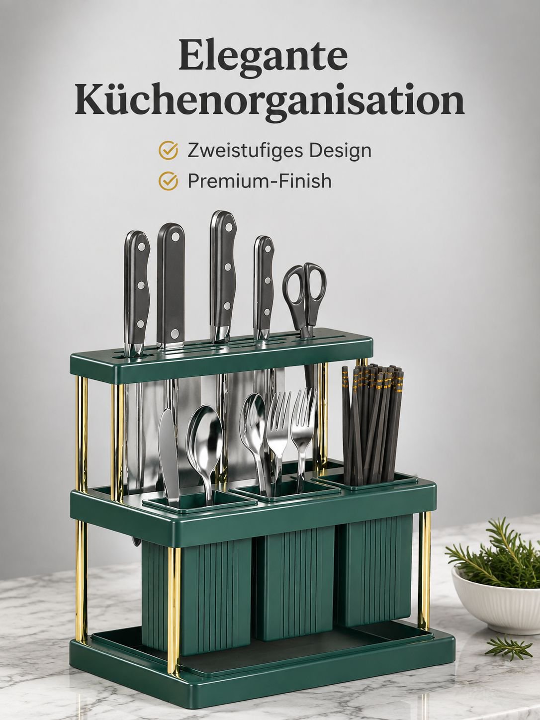 Mehrstöckiges Küchenregal mit Besteckaufbewahrung