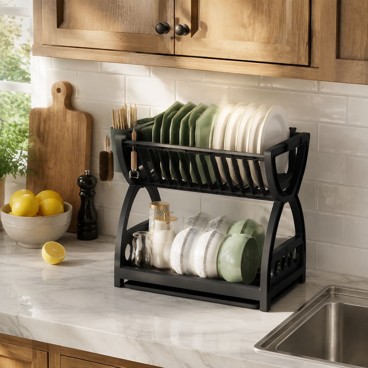 Home kitchen countertop rack for knives, dishes, and chopsticks