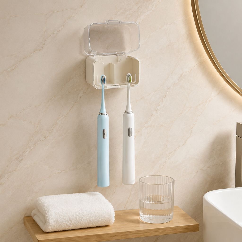 Wall-mounted Toothbrush Storage Box with Dustproof Lid
