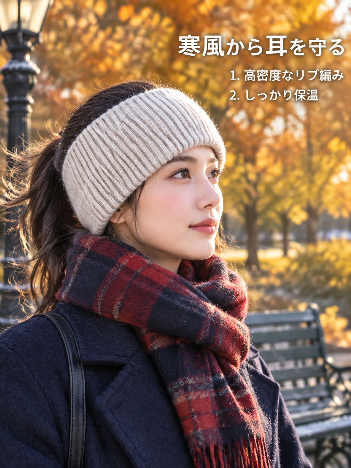 ニットの防寒ヘアバンド