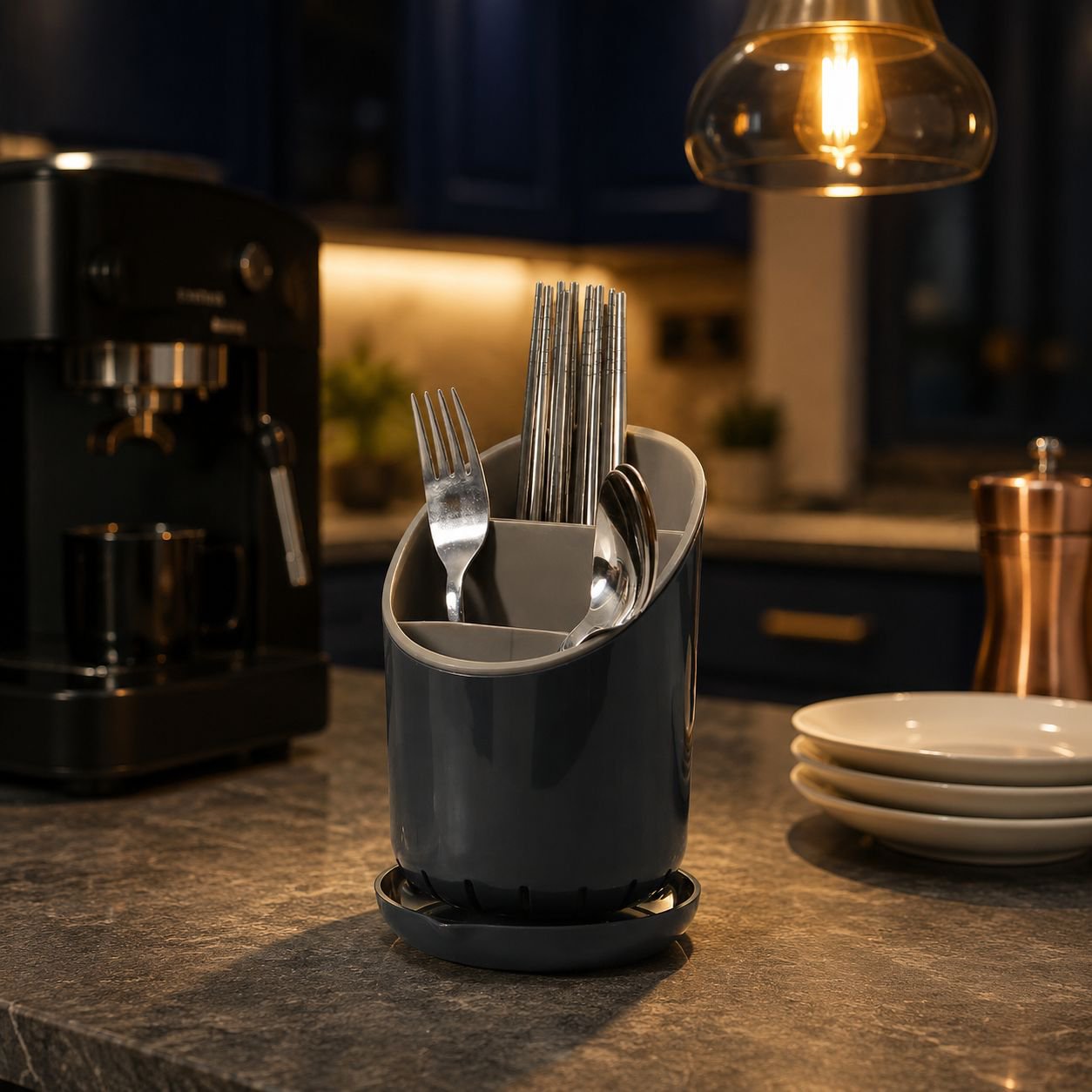 Modern kitchen storage solution with tiered organizer