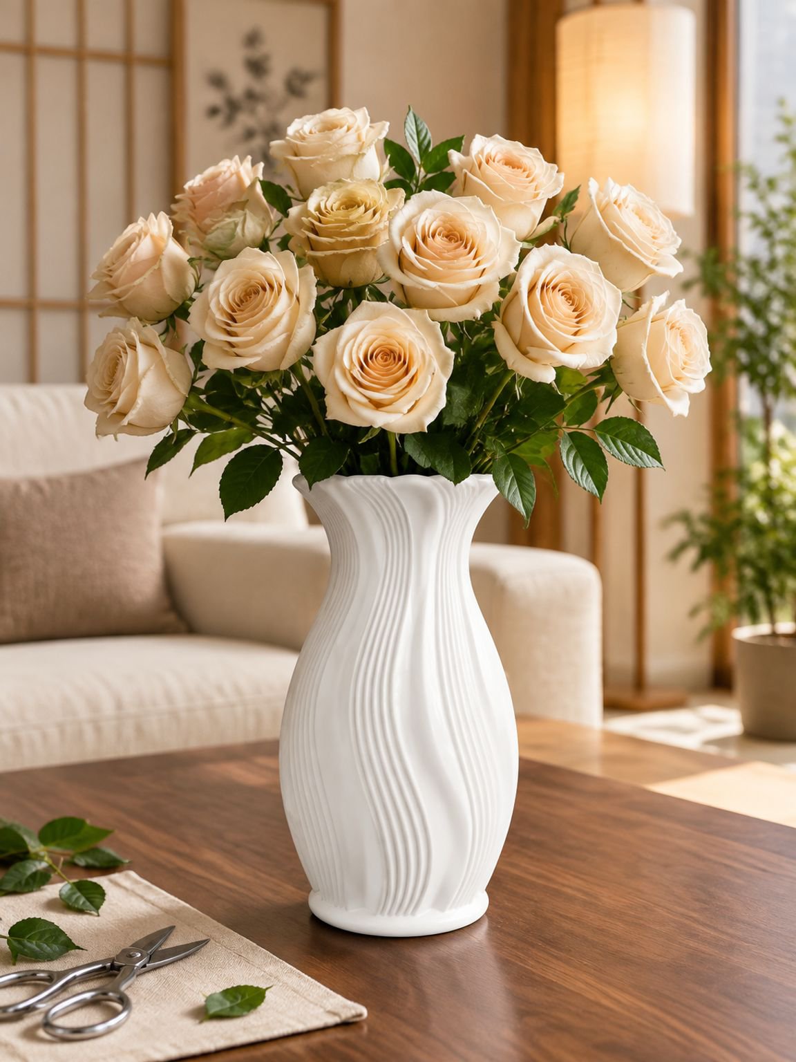 Close-up of the soft color gradient on the French-inspired flower vase