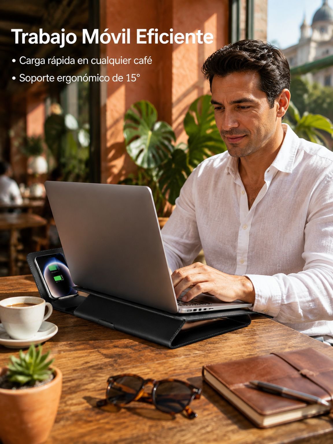 Cargador inalámbrico magnético para teléfonos  auriculares, relojes  mousepad de cuero