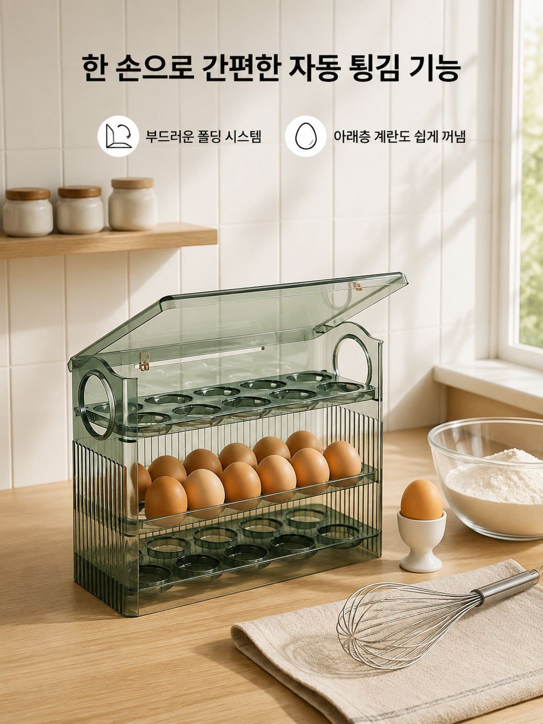 계란 수납함 냉장고 옆문 수납 선반 주방 계란 보관함 계란통 자동 튕김 옆면