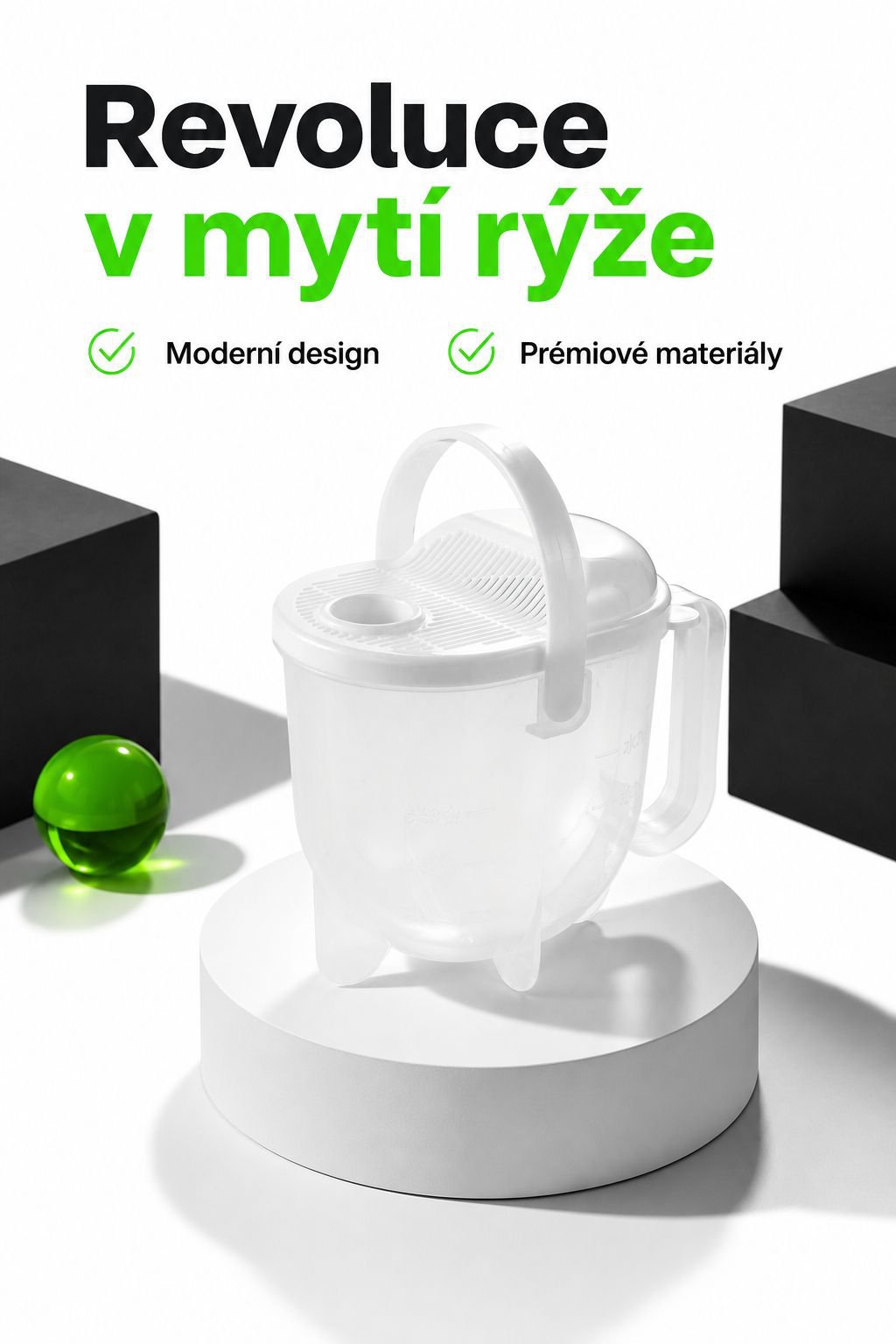 Oplachovač rýže bez nutnosti mytí rukou s odtokem vody