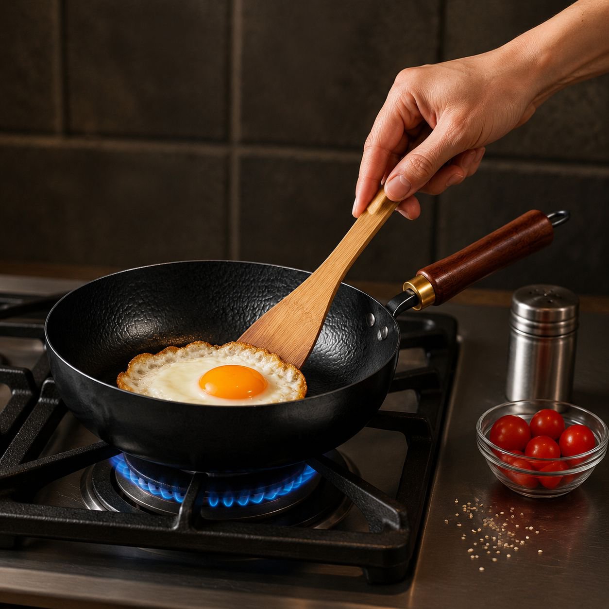 Healthy Uncoated Iron Flat Pan for One Person Household Cooking Small Frying Pan