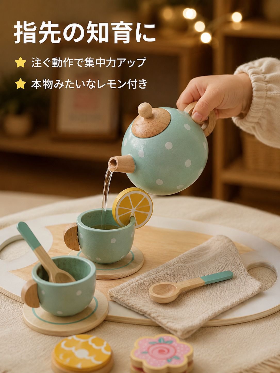 子供用木製ティーセット＆スイーツおもちゃ