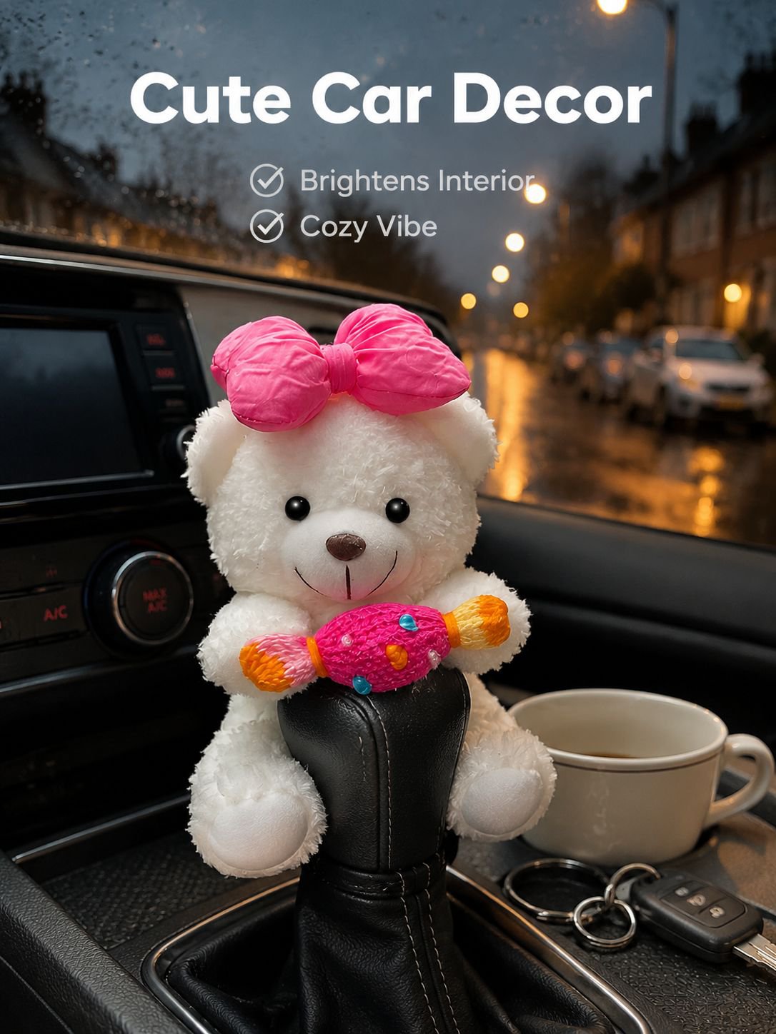 Cute Bear Gear Shift & Wiper Lever Decor Car Interior Goddess Style