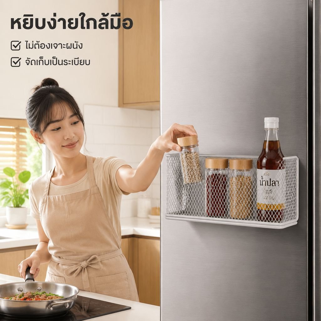 ชั้นวางของอเนกประสงค์ติดแม่เหล็กสำหรับตู้เย็นในครัว