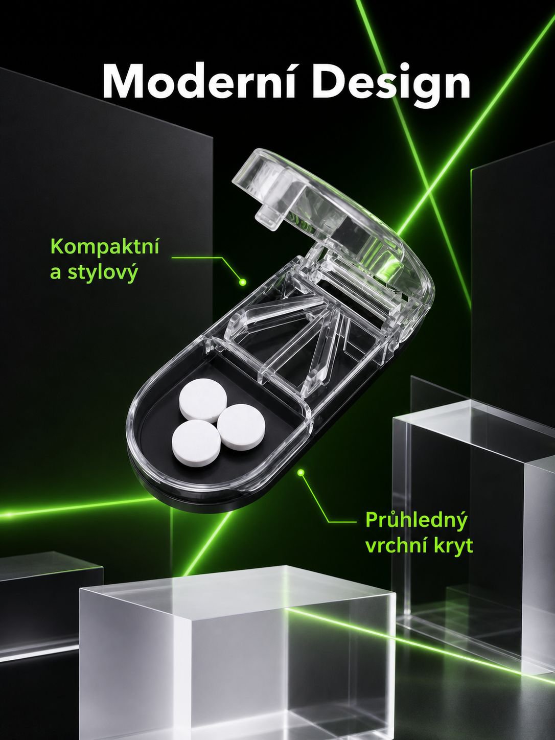 Přenosná krabička na řezání a skladování léků – detail produktu