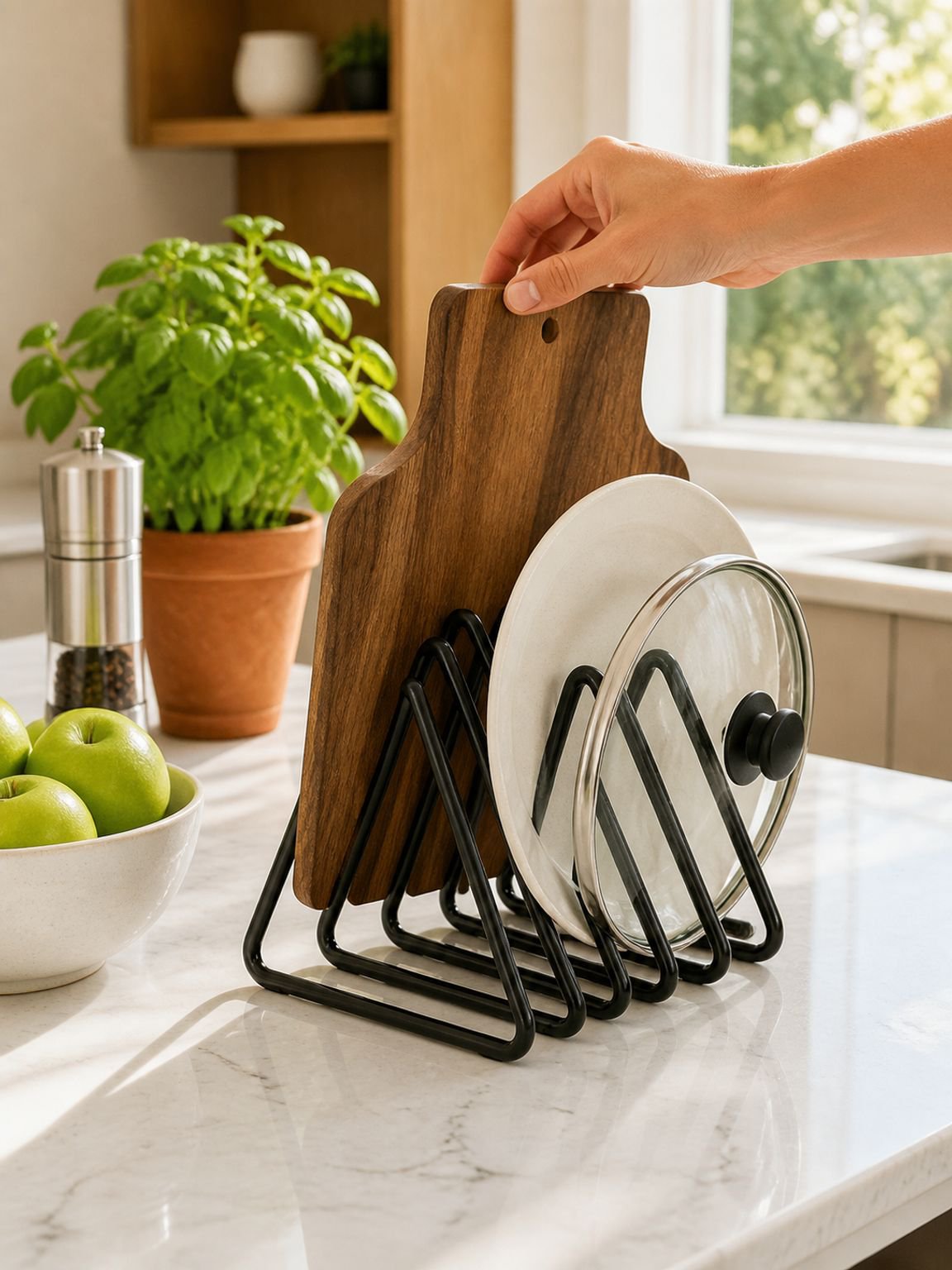 Iron tabletop cutting board rack, metal cutting board storage rack, kitchen-specific vertical cuttin