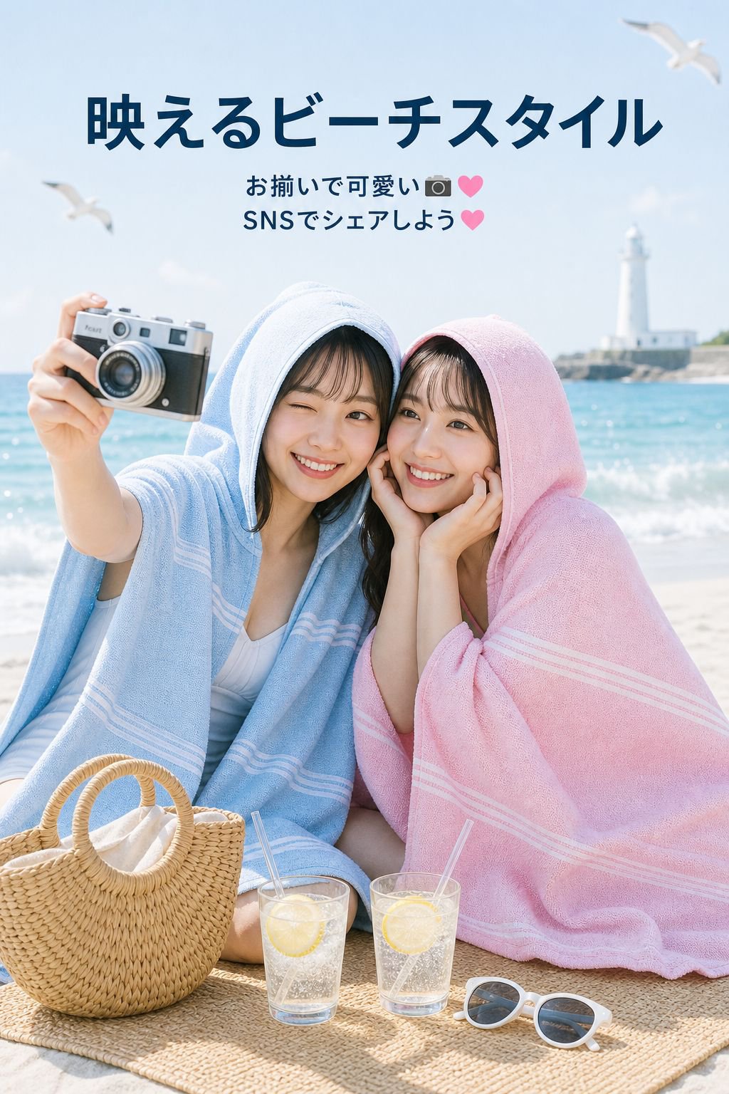 フード付きビーチタオル