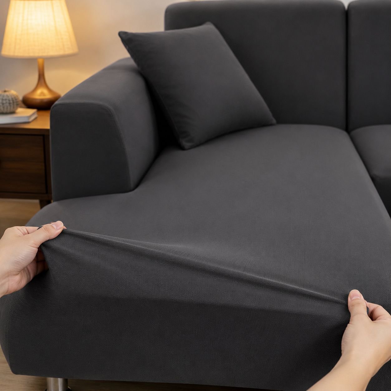 Funda de sofá completa en forma de L,  apta para chaise longue, uso para todas las estaciones
