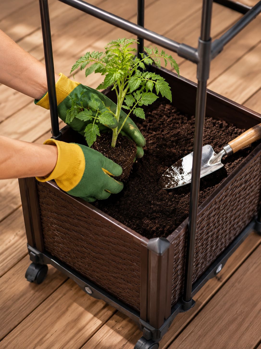 Caja para verduras con soporte para plantas trepadoras