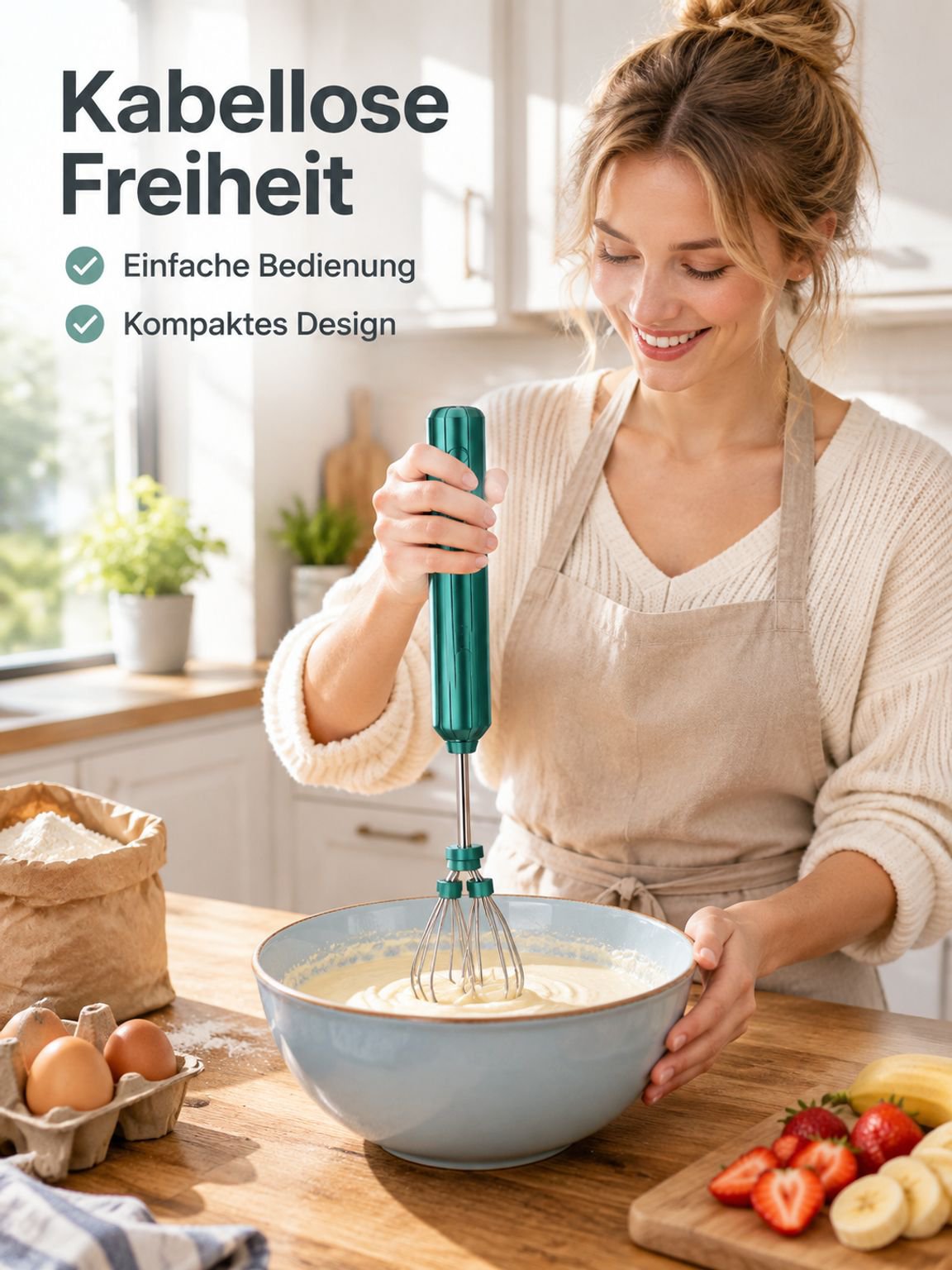 Kabelloser elektrischer Handrührer für Sahne, kompakter Haushaltsmixer