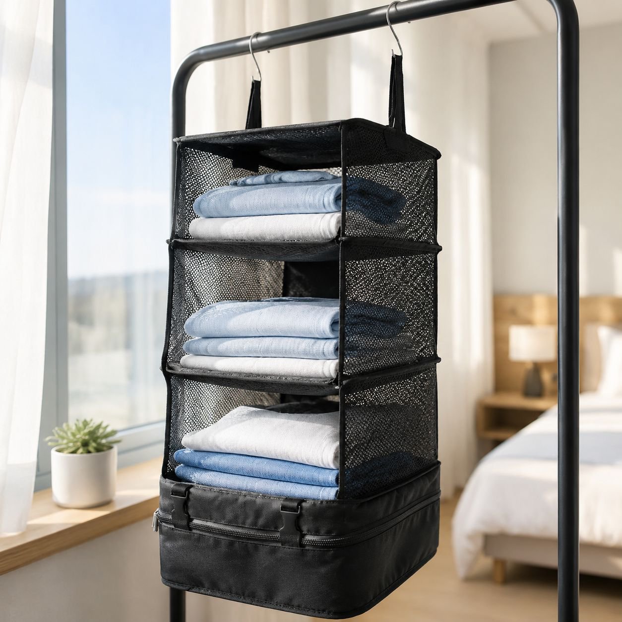Front view of Portable Upgraded Storage Bag with zipper closure