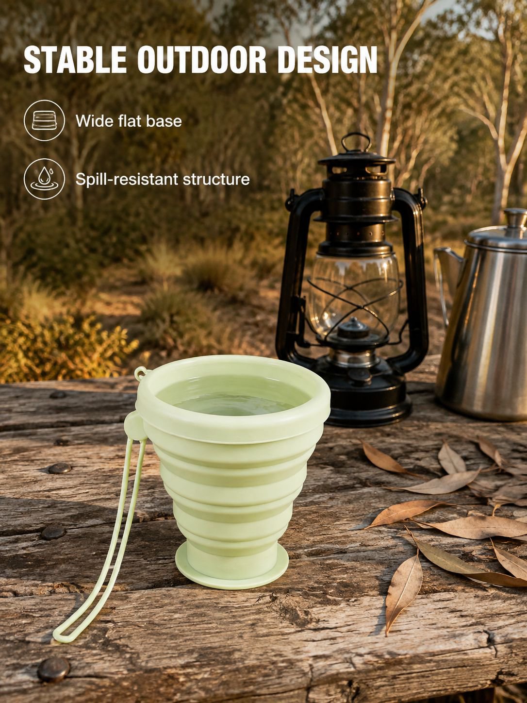 Foldable silicone travel cup in collapsed state