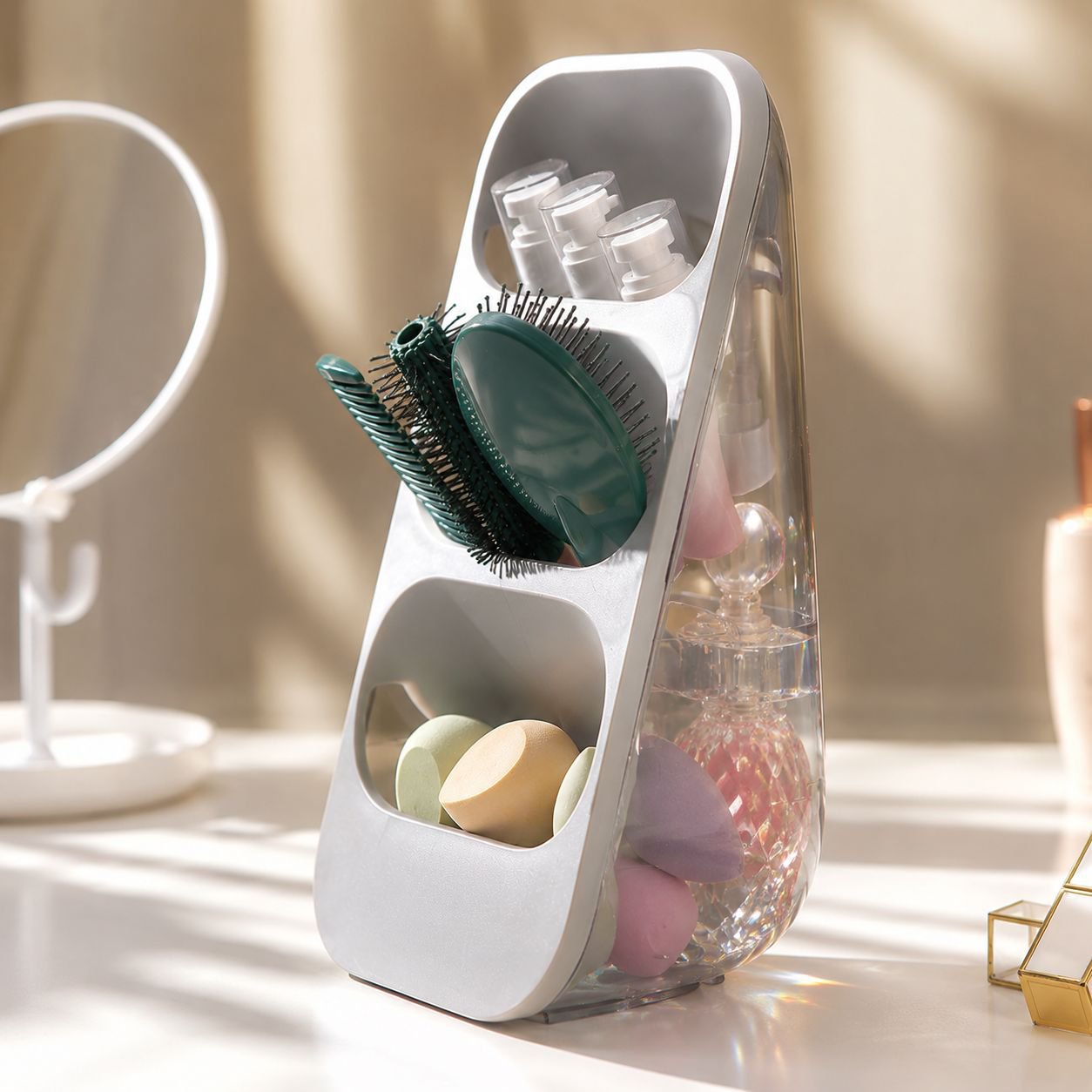 Luxury Desktop Organizer, Three-Layer Compartment Design, Multi-Purpose Storage Box