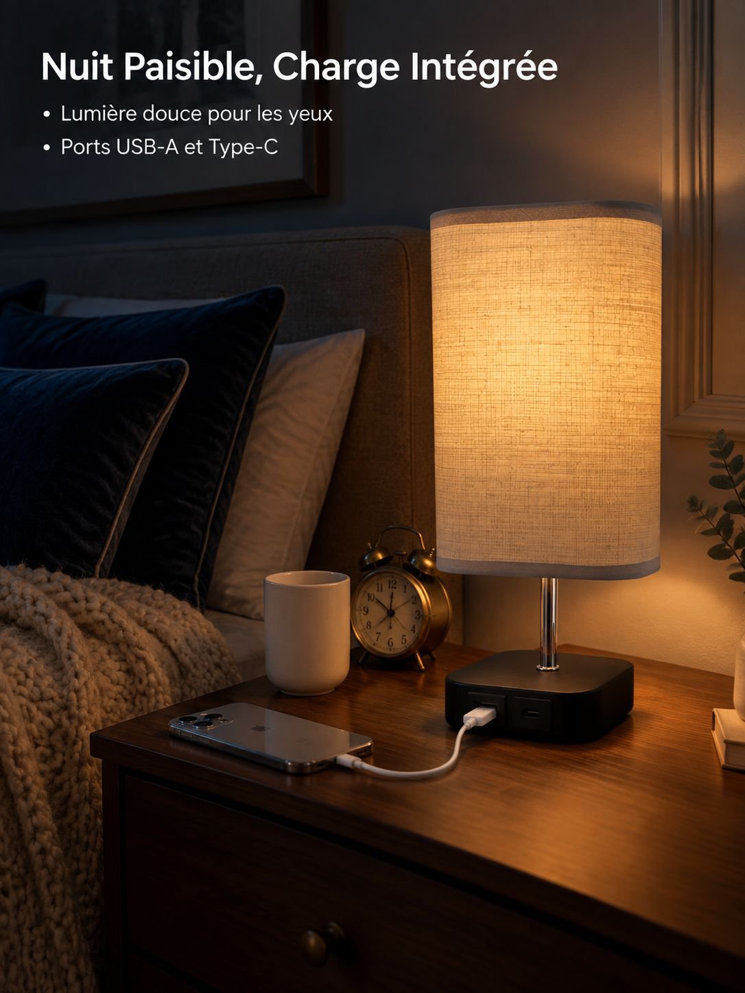Lampe de bureau à double adaptateur et charge haute tension avec variateur à trois niveaux conçu sur