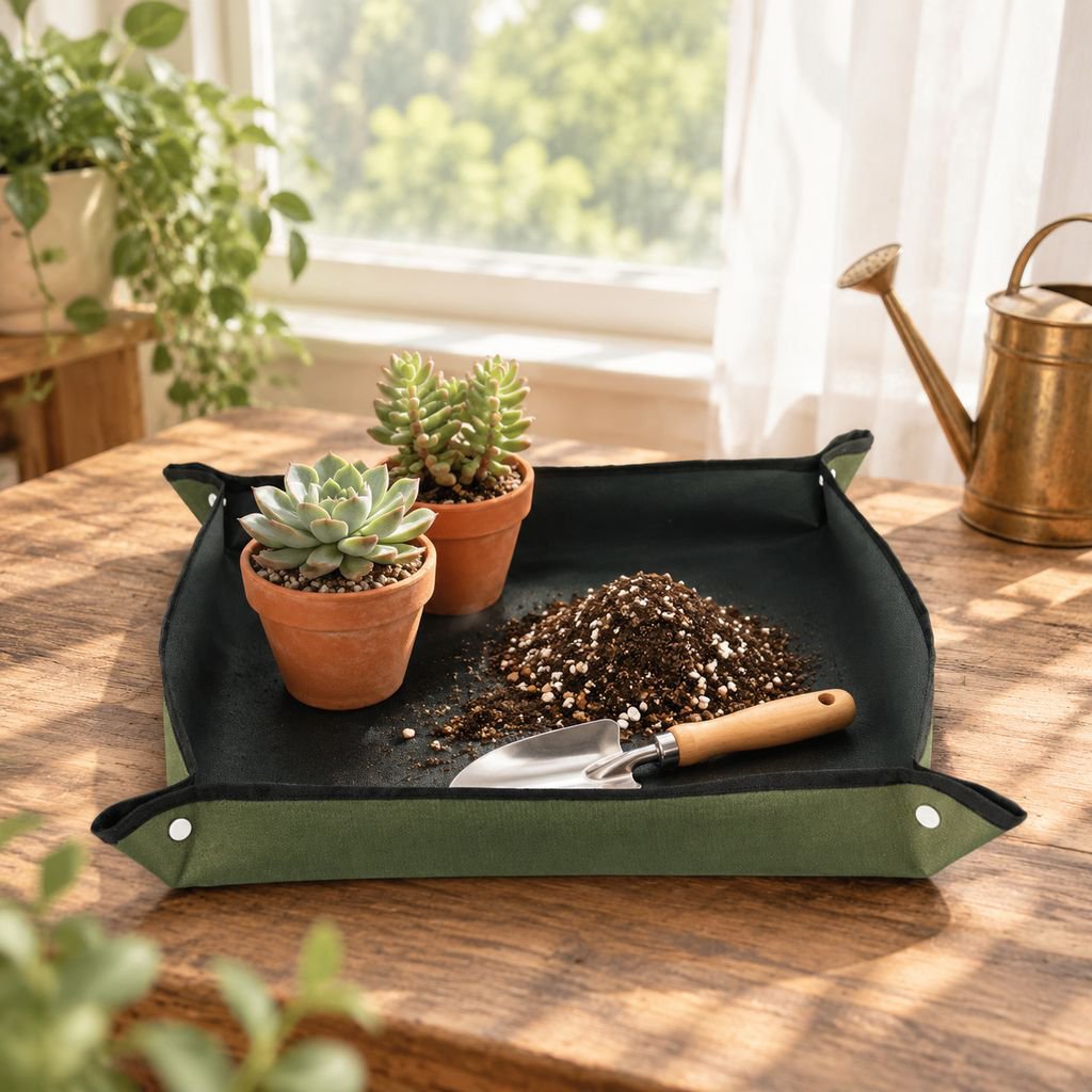 Close-up of Gardening Soil Change Mat with secure edges for soil handling