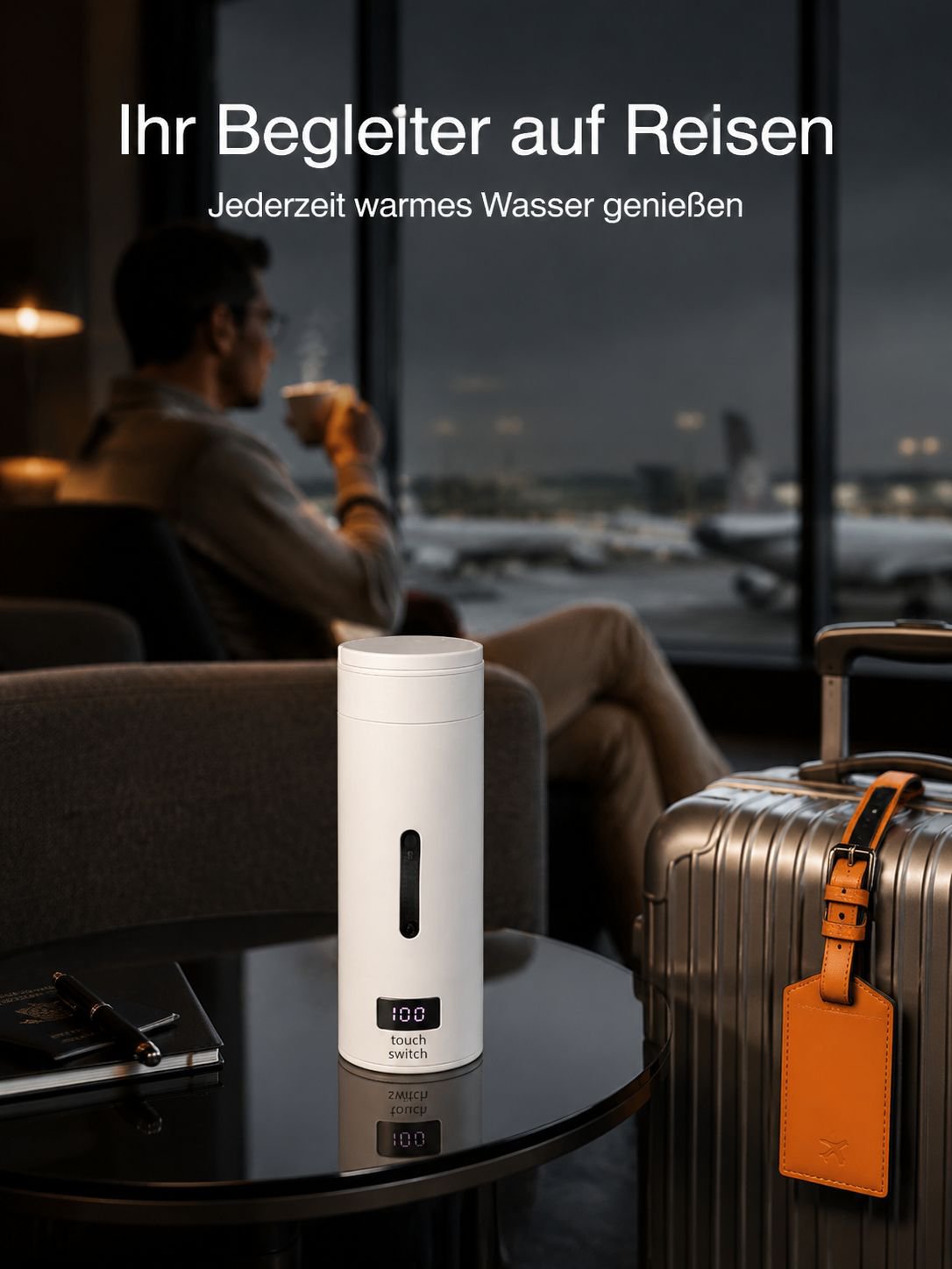 Moderner Reise-Wasserkocher aus Edelstahl