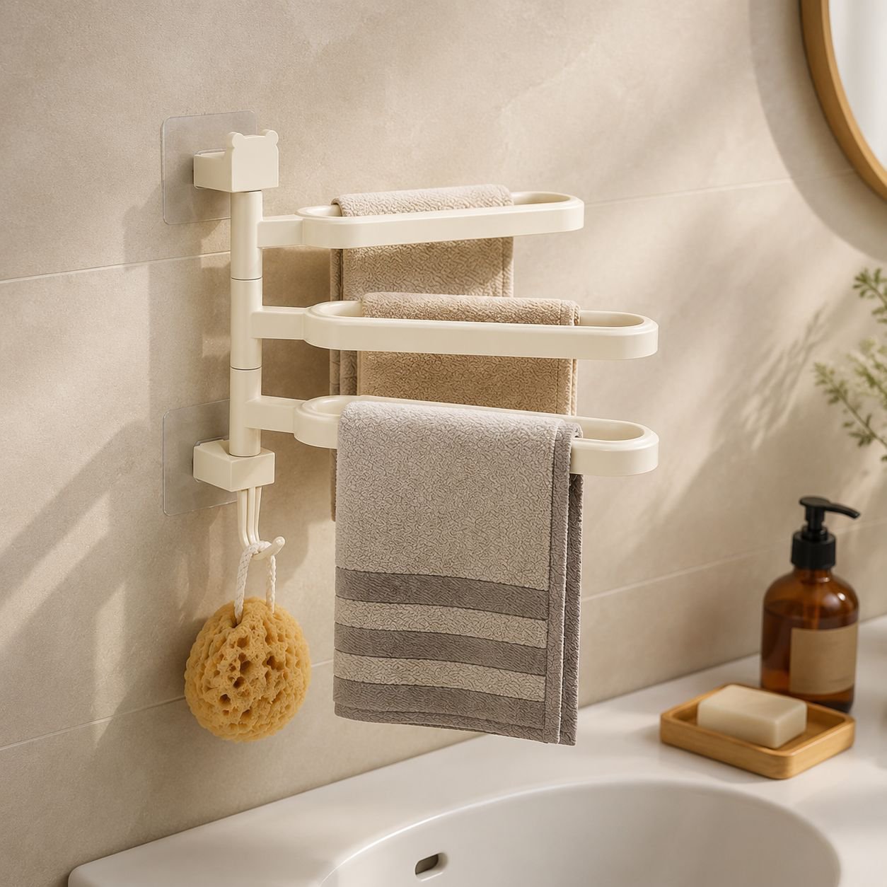 Waterproof NoPunch Rotating Towel Rack Bathroom Shelf Bath Towel Rack Bathroom Bathroom Accessories